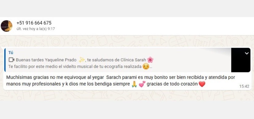 Testimonio de paciente por WhatsApp