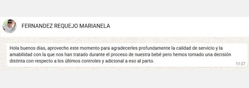 Testimonio de paciente por WhatsApp